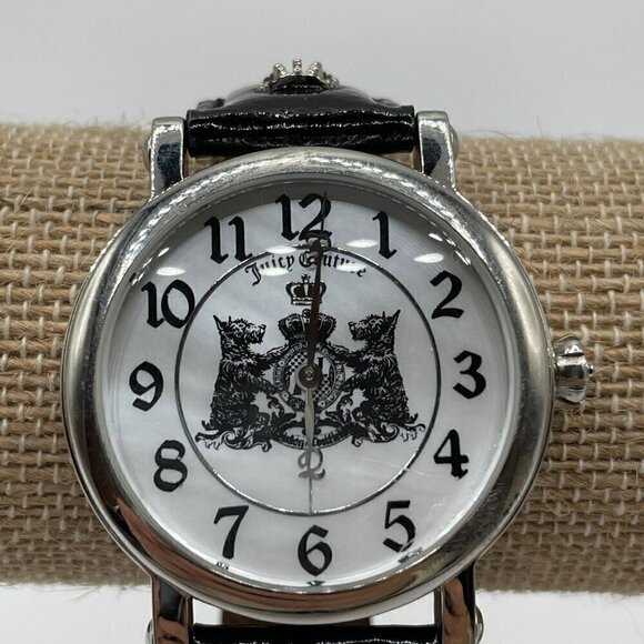 Juicy Couture Dog Logo Heraldic Crest Watch Silver Case Black Patent Strap main image 10